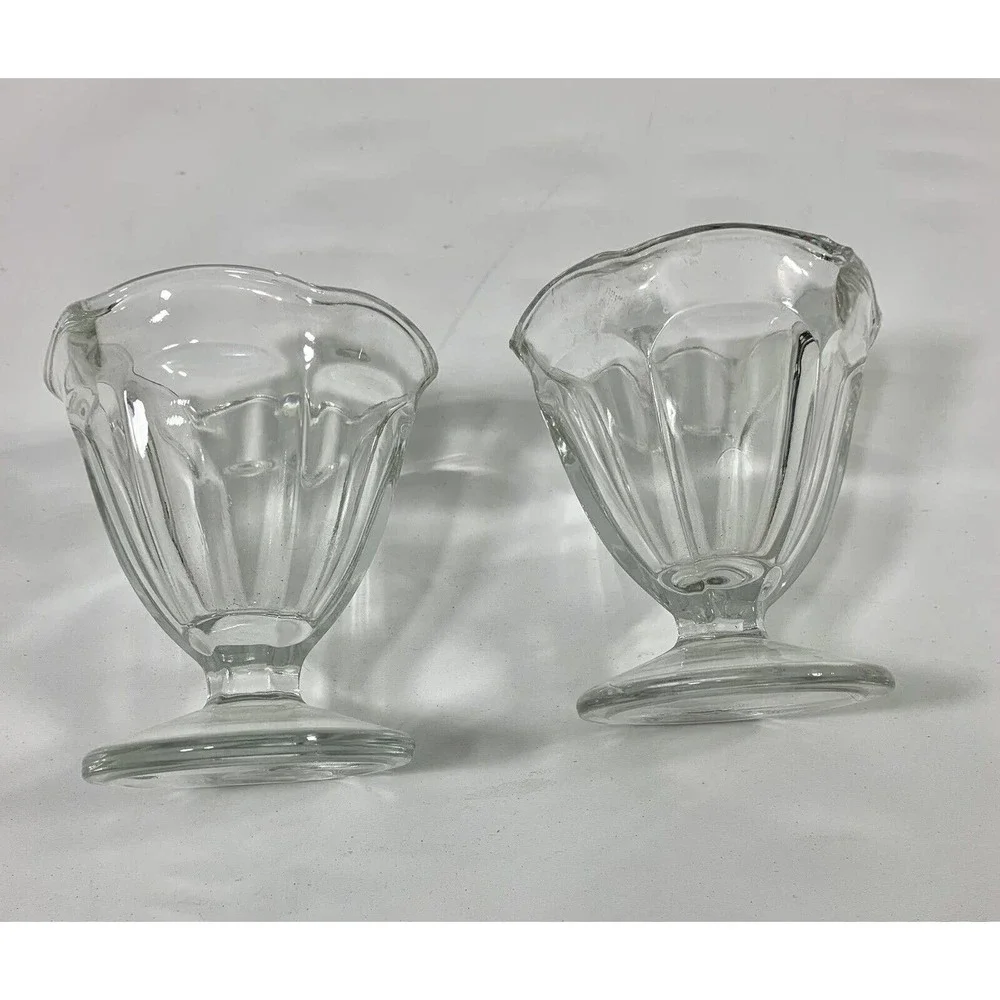 2 Vintage Anchor Hocking‎ Clear Glass Ice Cream Dishes Bowls